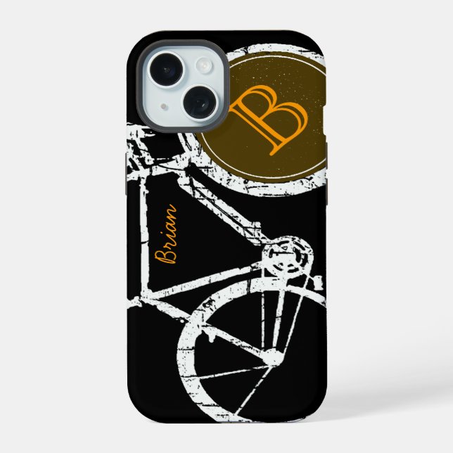 Personalized initial and name bike iPhone 15 case (Back)