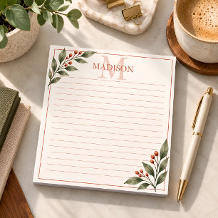 Personalized Initial and Name Botanical Notepad