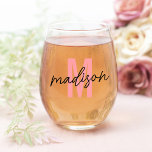Personalized Initial and Name Stemless Wine Glass<br><div class="desc">Personalized stemless wine glass featuring your initial,  and name in a elegant script font.</div>