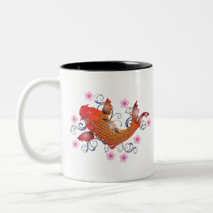 Personalized Initial and Orange Japanese Koi Fish Two-Tone Coffee Mug