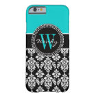 Personalized Initial Aqua Black Damask Pattern