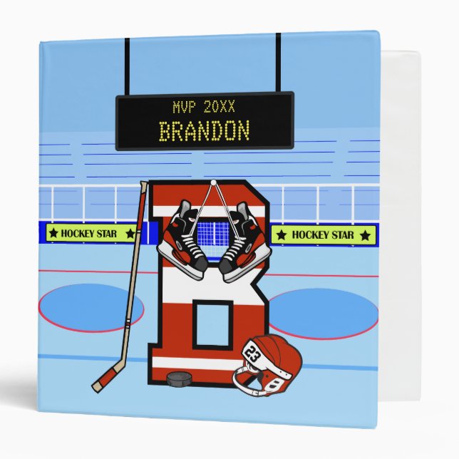 Personalized Initial B Ice Hockey Binder (Front/Inside)