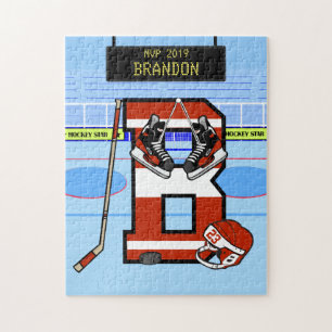 Personalized Initial B Ice Hockey Jigsaw Puzzle