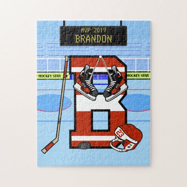 Personalized Initial B Ice Hockey Jigsaw Puzzle (Vertical)
