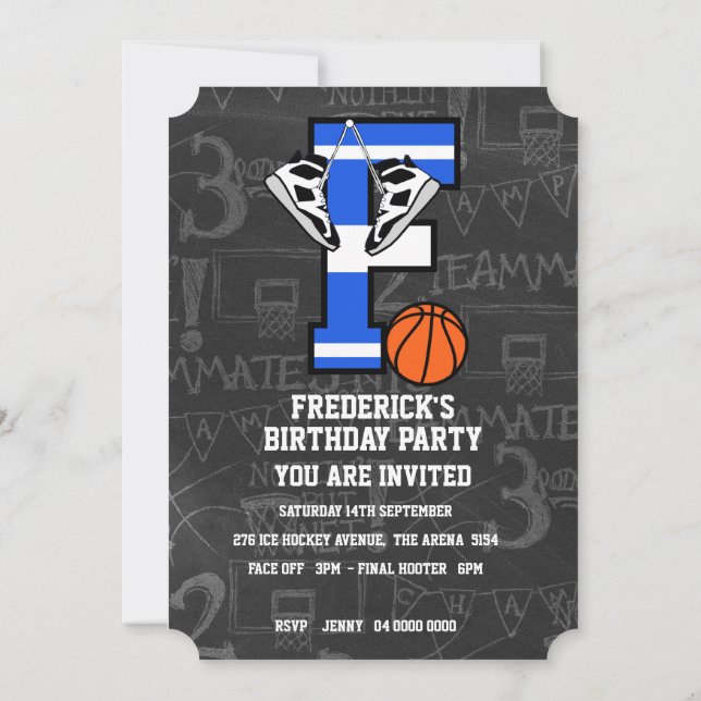 Personalized Initial Basketball Letter F Invitation (Back)