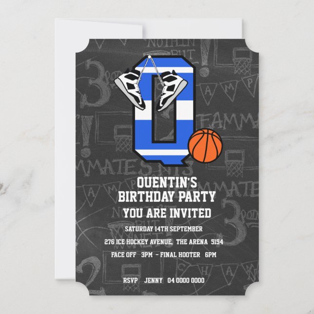 Personalized Initial Basketball Letter Q Invitation (Back)