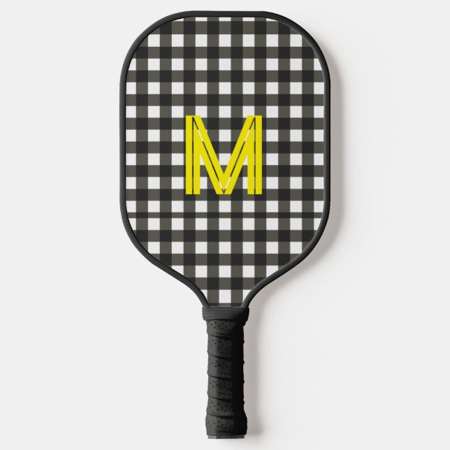 Personalized Initial Checkered Modern Minimal  Pickleball Paddle (Front)