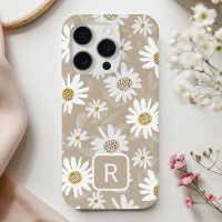 Personalized Initial Daisy Pattern Beige