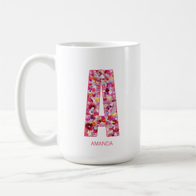 Personalized Initial | Floral Letter A Monogram Coffee Mug (Left)