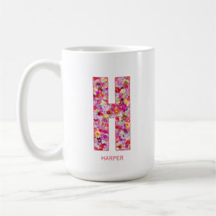 Personalized Initial Floral Letter H Monogram Coffee Mug