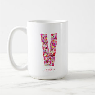 Personalized Initial Floral Letter V Monogram Coffee Mug