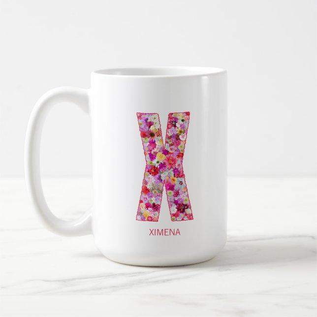 Personalized Initial | Floral Letter X Monogram  Coffee Mug (Left)
