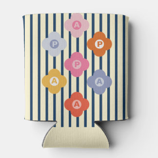 Personalized Initial Floral Stripes Multicolor Can Cooler