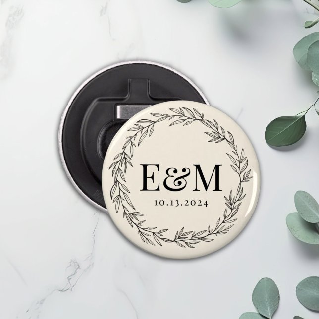 Personalized Initial Floral Wreath Wedding Favour Bottle Opener (Creator Uploaded)