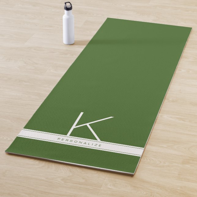 Personalized Initial Green White Modern Simple Yoga Mat (In Situ)