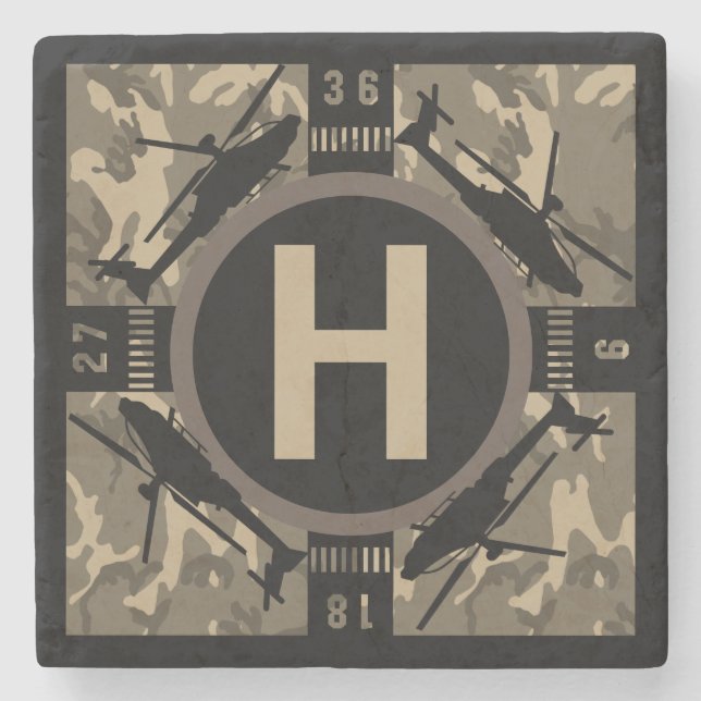 Personalized Initial Helicopter Airport Stone Coaster (Front)