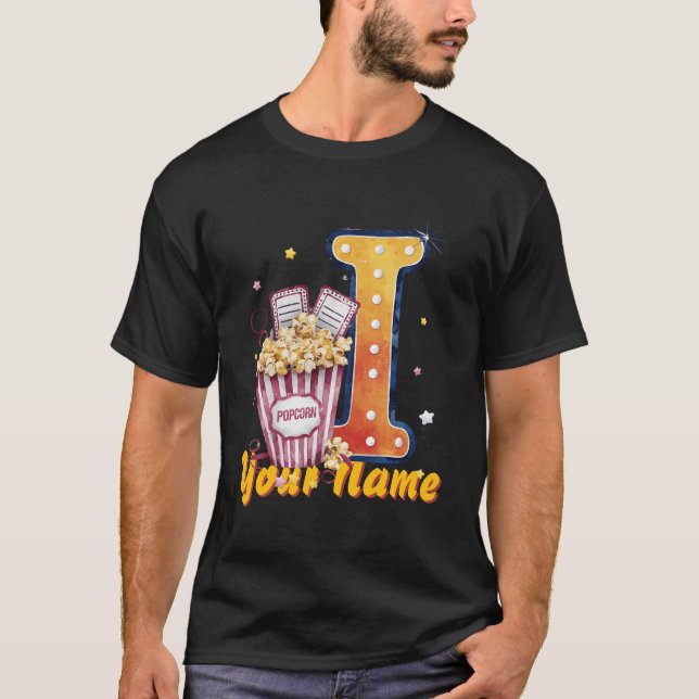 Personalized initial I popcorn tickets cinematic  T-Shirt (Front)