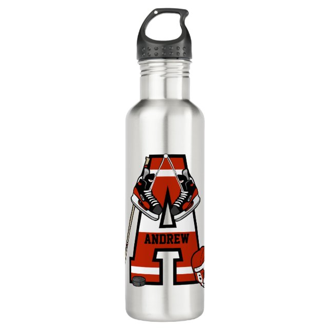 Personalized Initial Ice Hockey 710 Ml Water Bottle (Front)