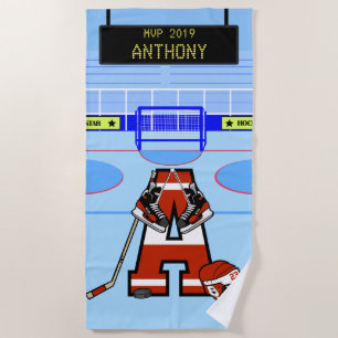 Personalized Initial Ice Hockey Beach Towel
