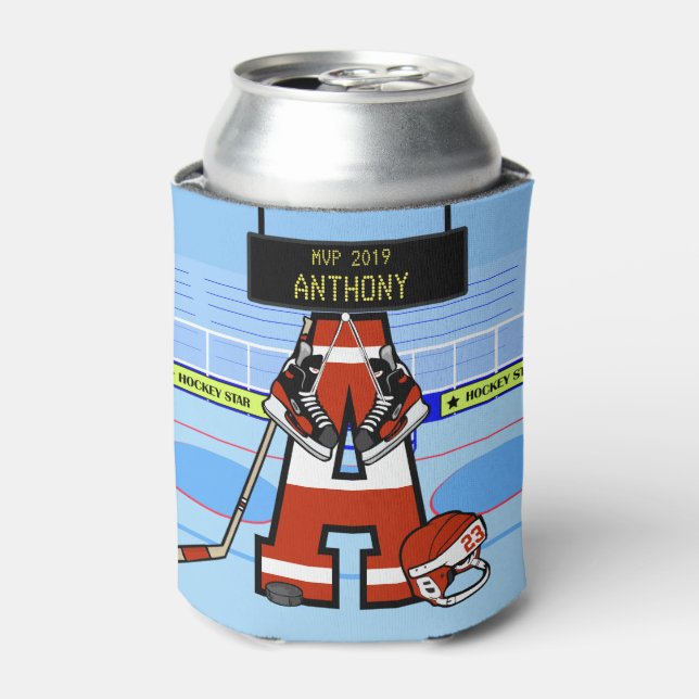 Personalized Initial Ice Hockey Can Cooler (Can Front)