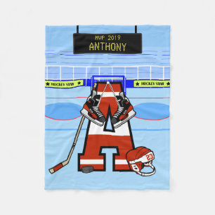 Personalized Initial Ice Hockey Fleece Blanket