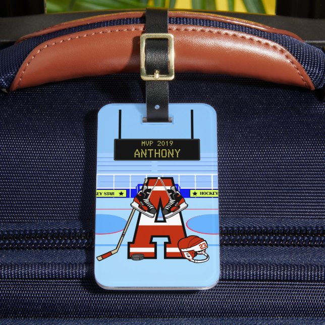 Personalized Initial Ice Hockey Luggage Tag (Front Insitu 2)