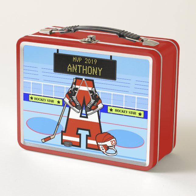 Personalized Initial Ice Hockey Metal Lunch Box (Front)