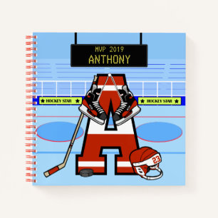 Personalized Initial Ice Hockey Notebook