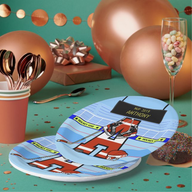 Personalized Initial Ice Hockey Paper Plate (Multi)