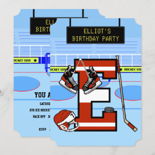 Personalized Initial letter E Ice Hockey Invitation