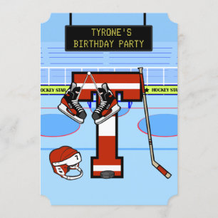 Personalized Initial letter T Ice Hockey Invitation