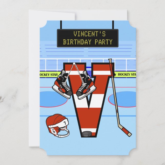 Personalized Initial letter V Ice Hockey Invitation (Front)