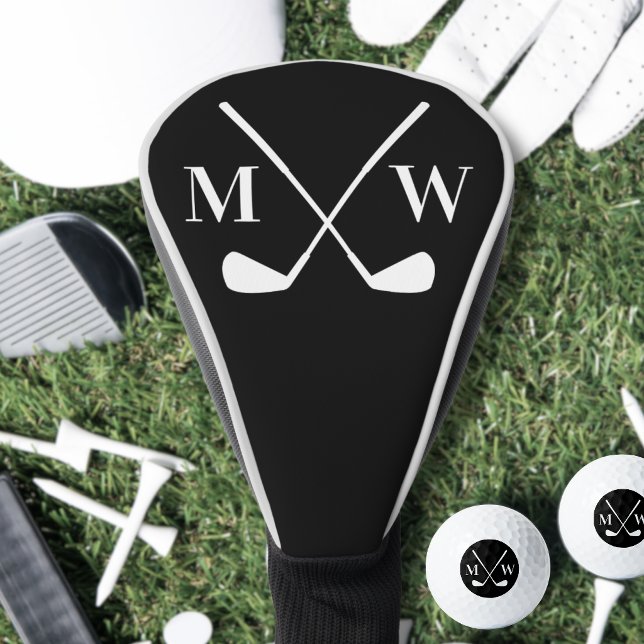 Personalized Initial Monogram Clubs Black Golf Head Cover (Black Initial Monogram Golf Head Cover)