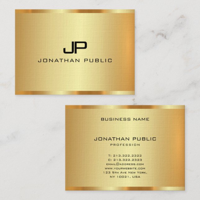 Personalized Initial Monogram Elegant Faux Gold Business Card (Front/Back)