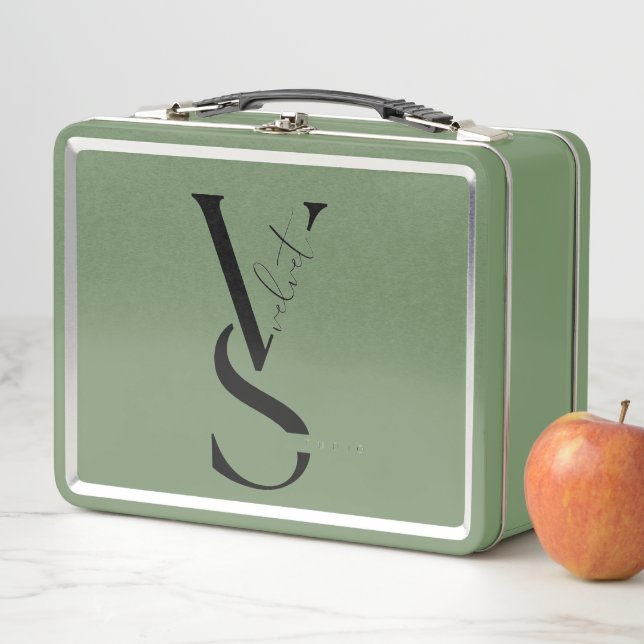 Personalized Initial Monogram Metal Lunch Pail Metal Lunch Box (In Situ)