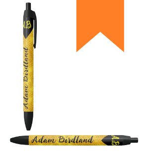 Personalized Initial Monogram Name, Luxury Golden Black Ink Pen