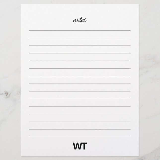 Personalized Initial Monogram Notes Paper Sheets (Front)