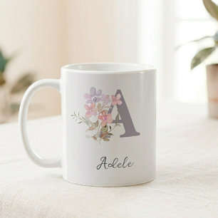 Personalized Initial Mug: Floral Letter Design Coffee Mug