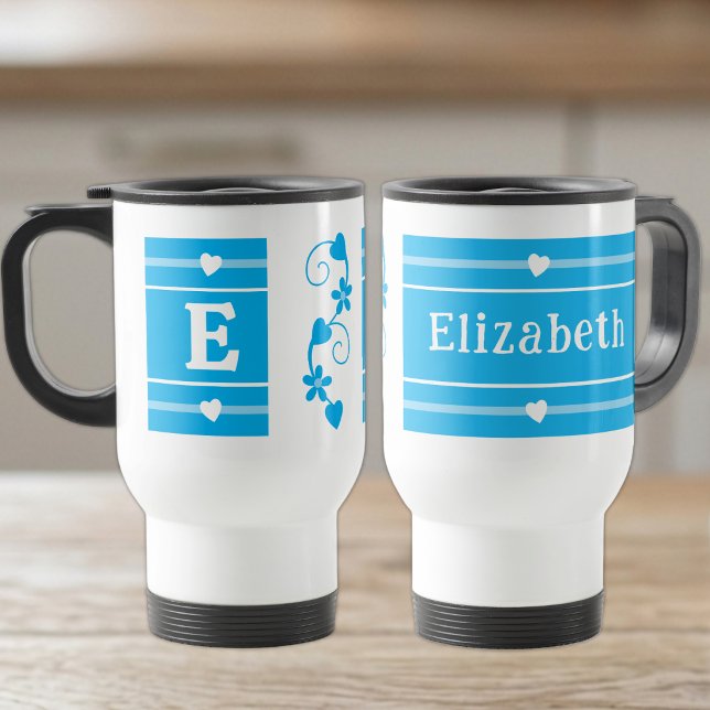 Personalized initial name blue travel mug (Creator Uploaded)