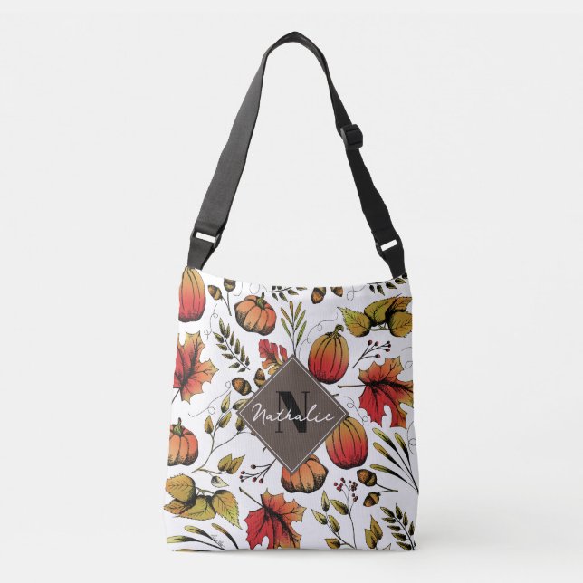 Personalized Initial & Name Colourful Fall Harvest Crossbody Bag (Front)