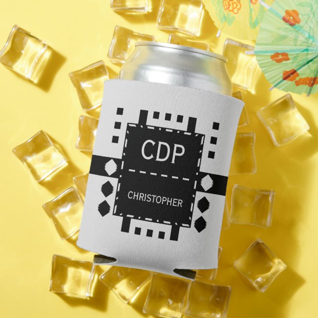 Personalized initial name diamond shape black can cooler (In Situ Summer)