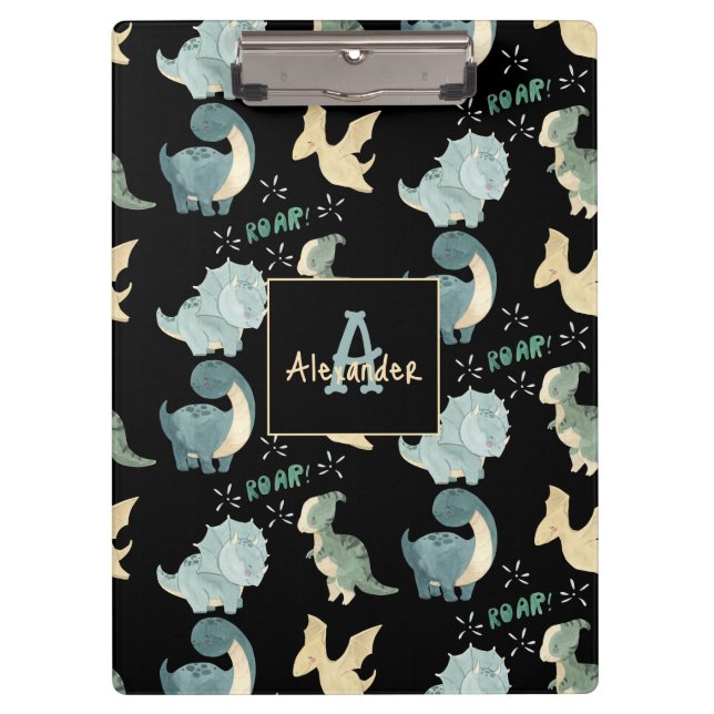 Personalized Initial & Name Dinosaur Pattern Clipboard (Front)