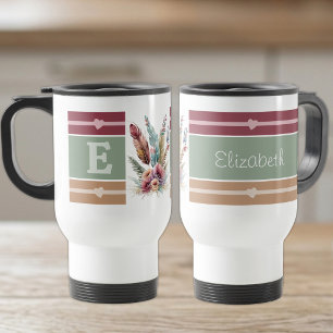 Personalized initial name floral travel mug