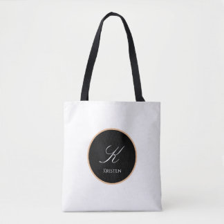 Personalized Initial & Name White & Black Tote Bag
