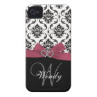 Personalized Initial, Pink, Black Damask Case