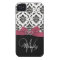 Personalized Initial, Pink, Black Damask Case