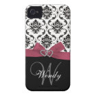 Personalized Initial, Pink, Black Damask Pattern