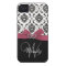 Personalized Initial, Pink, Black Damask Pattern