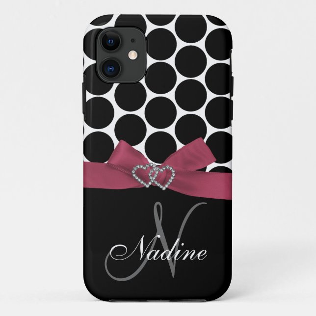 Personalized Initial, Pink, Black Polka Dots Case (Back)