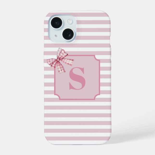 Personalized Initial Pink Bow Coquette iPhone 15 Case (Back)